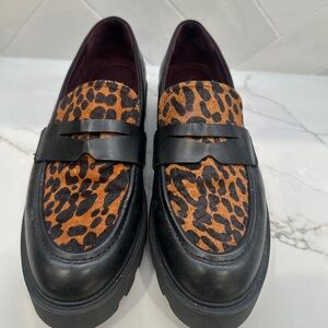 Franco Sarto Leopard and Black Loafers